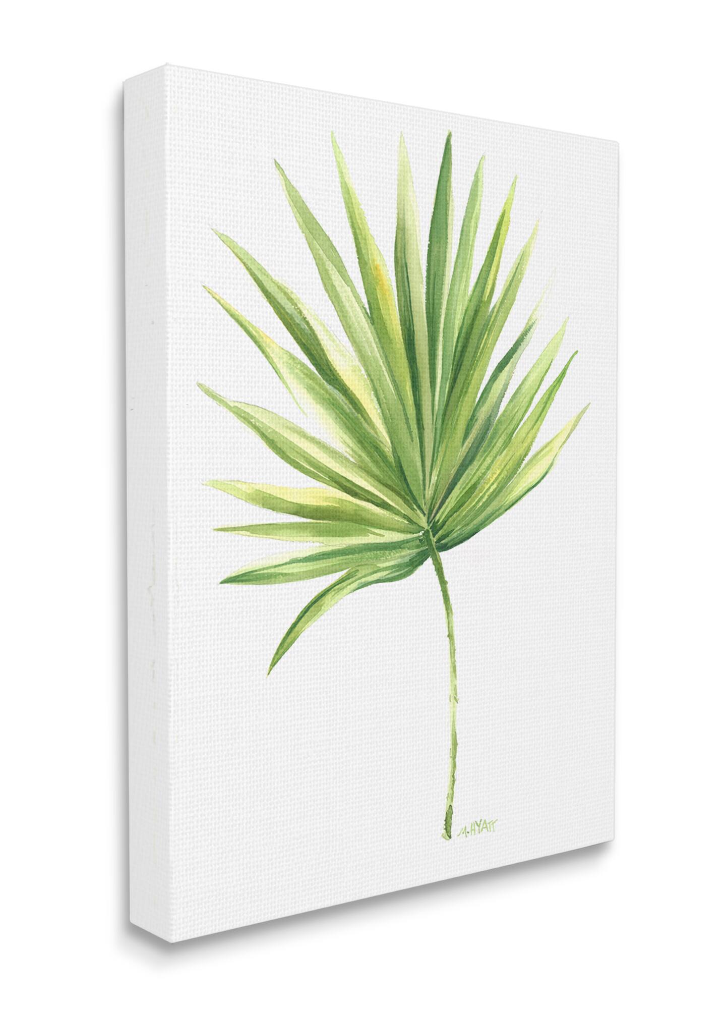 Stupell Industries Tropical Green Palm Fan Minimal on White Canvas Wall Art